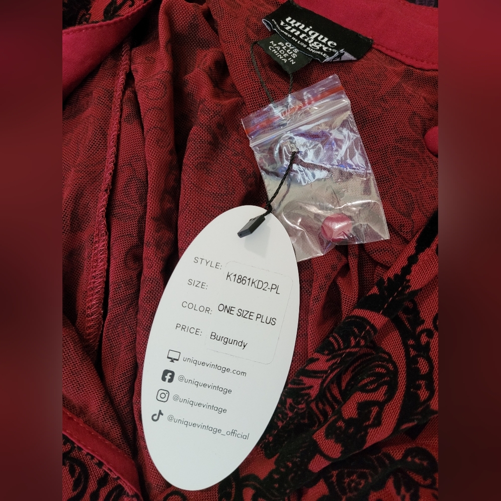 Unique Vintage Red/Black Katrina Embroidered Kaftan in OS Plus - Picture 6 of 6